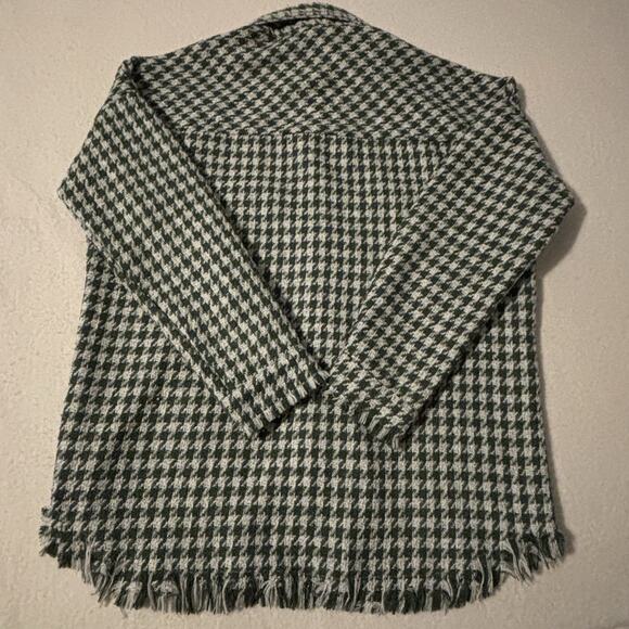 NASTY GAL Houndstooth Green Pattern Fringed Shirt Jacket Women's Size Large - Picture 8 of 8
